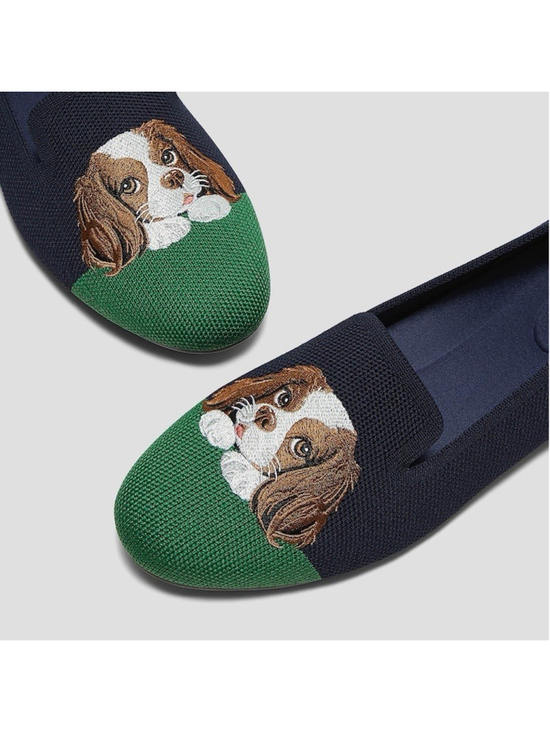 VIVAIA Shoes - Vivaia Embroidered Loafers Audrey Navy Green Comfort Shoes Cavalier 11 NEW